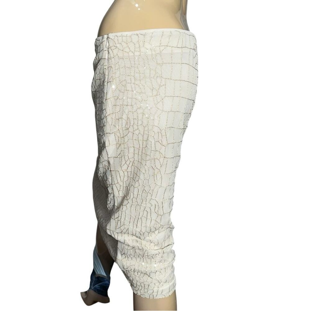Donna Karan Womens Size M Cream Ivory Gold Sequin Stretchy Pencil Straight Skirt - Picture 3 of 8